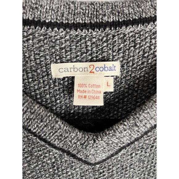CARBON 2 COBALT Men's Gray Black V-Neck Cotton Heavy Knit Sweater Large - Picture 3 of 5